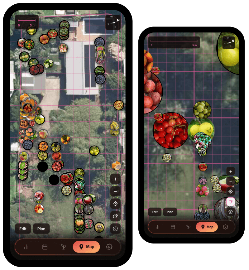Planting plan map with pinned plant locations